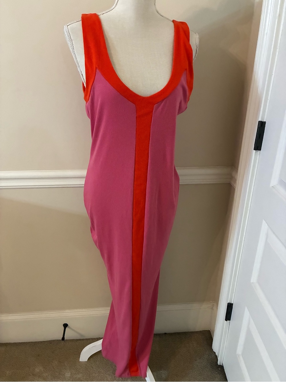 Pink and Red Maxi Dress - Sleeveless Scoop Neck